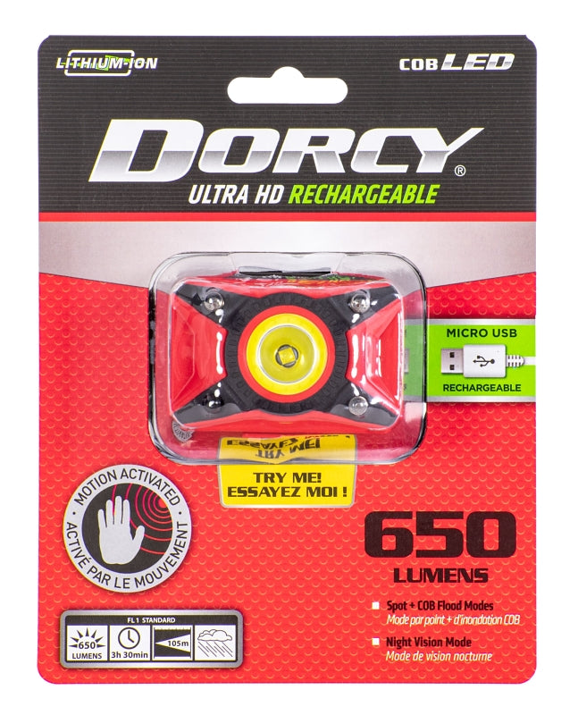 DORCY Dorcy Ultra HD 41-4337 Rechargeable Headlamp, 1200 mAh, Lithium-Ion Battery, LED Lamp, 650 Lumens, Flood, Spot Beam, Red ELECTRICAL DORCY
