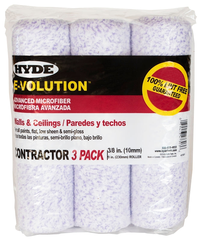 HYDE Hyde 47303 Roller Cover, 3/8 in Thick Nap, 9 in L, Microfiber Cover, 3/PK PAINT HYDE