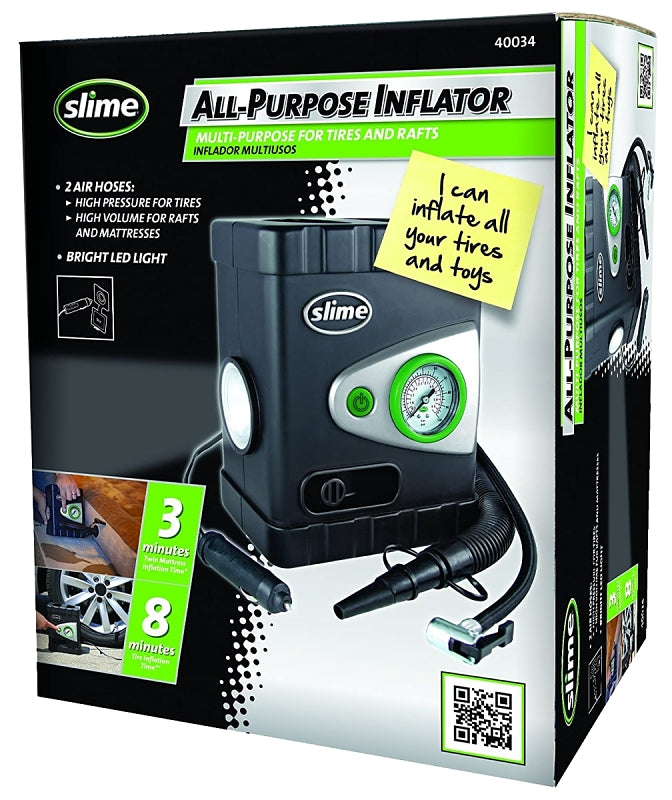 SLIME Slime 40034 Deluxe All Purpose Tire Inflator, 12 V, 0 to 100 psi Pressure, Dial Gauge AUTOMOTIVE SLIME