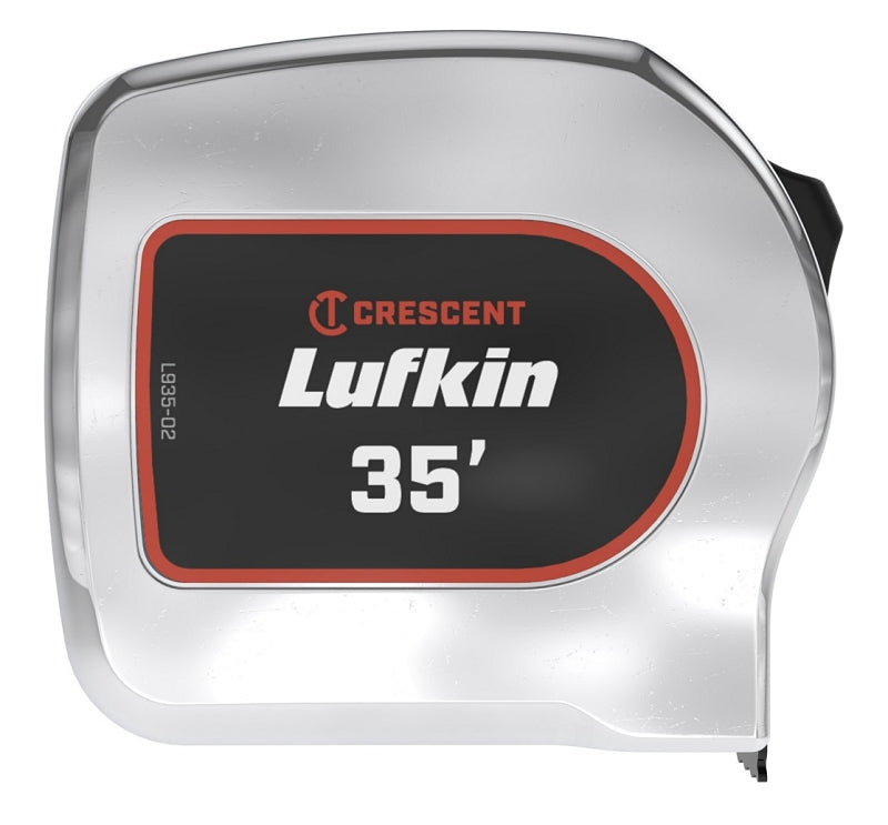 LUFKIN Crescent Lufkin Chrome Power Tape Series L935-02 Tape Measure, 35 ft L Blade, 1-1/8 in W Blade ELECTRICAL LUFKIN