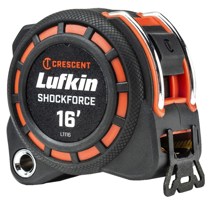 LUFKIN Crescent Lufkin Shockforce Series L1116 Tape Measure, 16 ft L Blade, 1-3/16 in W Blade, Nylon/Steel Blade