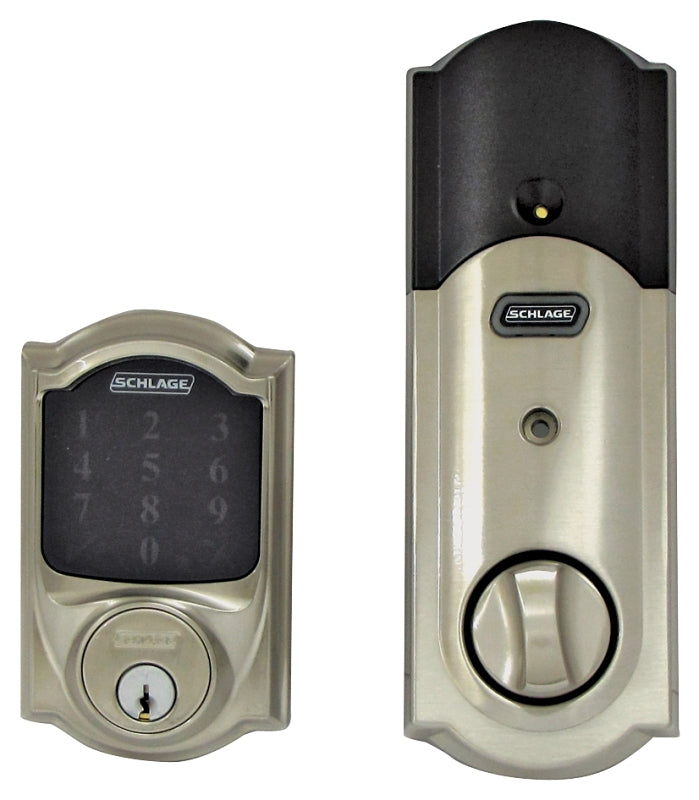 SCHLAGE LOCK Schlage Connect Series BE469ZP V CAM 619 Electronic Deadbolt, Satin Nickel, Residential, 1 Grade, Metal, Keypad Included