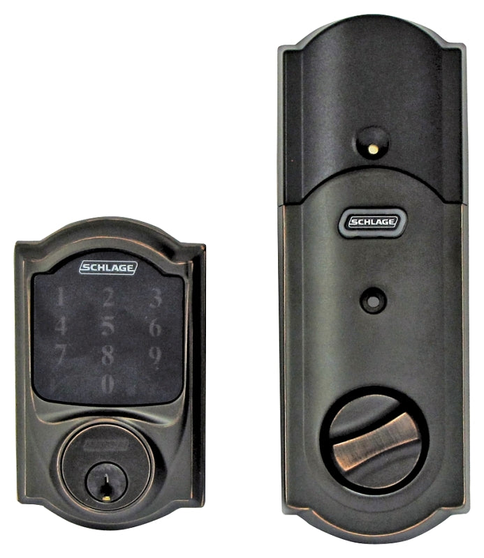 SCHLAGE LOCK Schlage Connect Series BE469ZPVCAM716 Electronic Deadbolt, Aged Bronze, Residential, 1 Grade, Metal, Keypad Included ELECTRICAL SCHLAGE LOCK