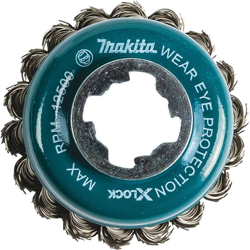 MAKITA Makita X-LOCK D-72578 Wire Cup Brush, 3-1/8 in Dia, Knot Bristle, 0.02 in Dia Bristle, Stainless Steel Bristle