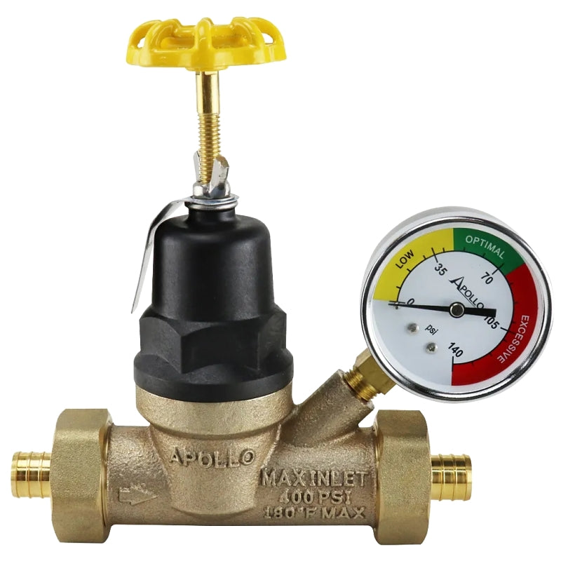APOLLO Apollo APXPRV34WG Pressure Reducing Valve with Gauge, 3/4 in Connection, PEX Barb, 15 to 75 psi Regulating, 27 gpm PLUMBING, HEATING & VENTILATION APOLLO