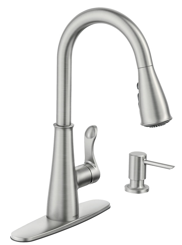 MOEN Moen Hadley Series 87245SRS Pull-Down Kitchen Faucet, 1.5 gpm, 1-Handle, 1-Faucet Hole, Metal, Stainless PLUMBING, HEATING & VENTILATION MOEN