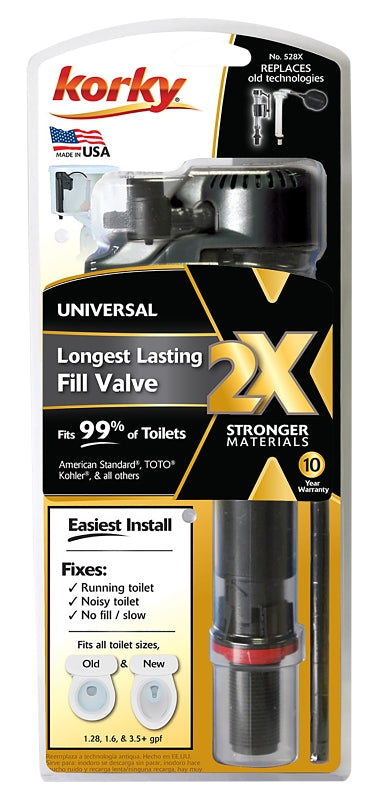 KORKY Korky 2X Series 528XBP Toilet Fill Valve, Plastic/Rubber Body, Anti-Siphon: No PLUMBING, HEATING & VENTILATION KORKY