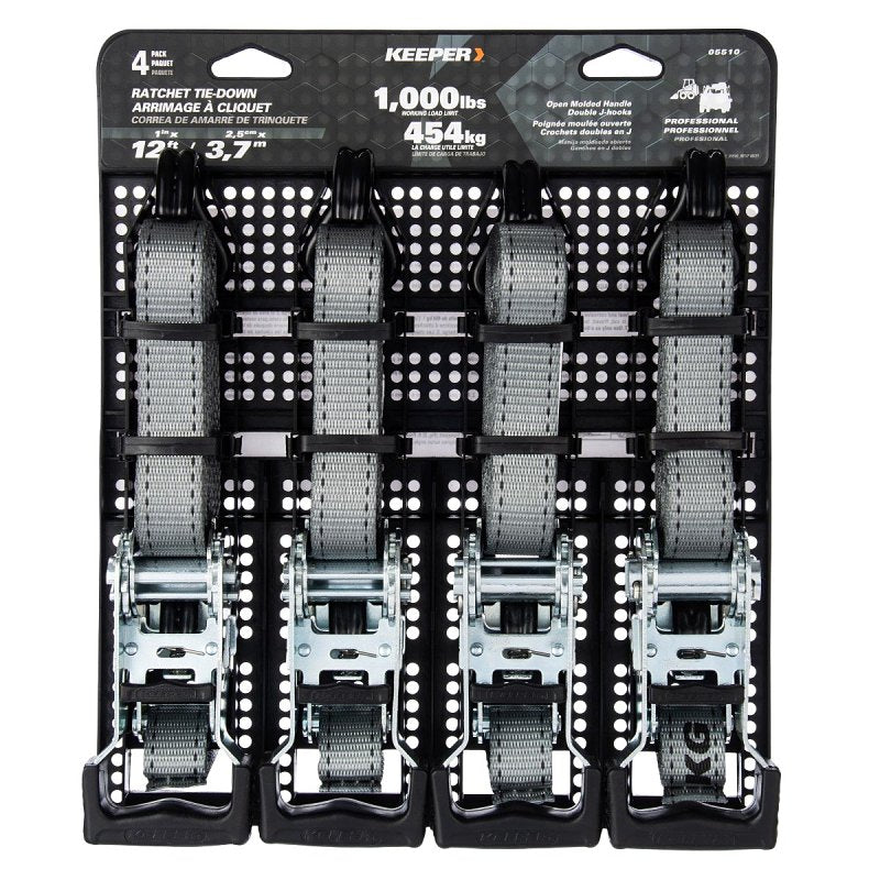 KEEPER Keeper 05510 Tie-Down Strap, 1 in W, 12 ft L, 1000 lb Working Load, J-Hook End