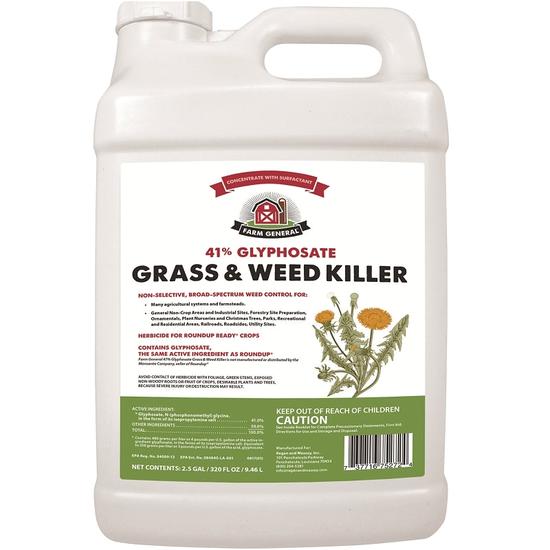 RAGAN AND MASSEY Farm General 75272 Grass and Weed Killer, Liquid, Clear/Viscous Green/Yellow, 2.5 gal LAWN & GARDEN RAGAN AND MASSEY