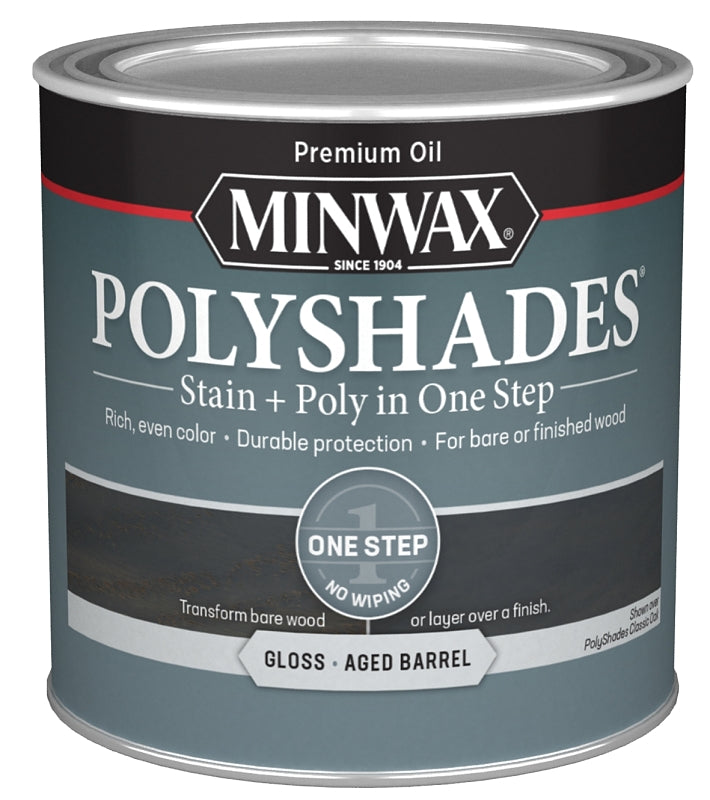 MINWAX Minwax PolyShades 214994444 Interior Wood Stain, Gloss, Aged Barrel, Liquid, 0.5 pt