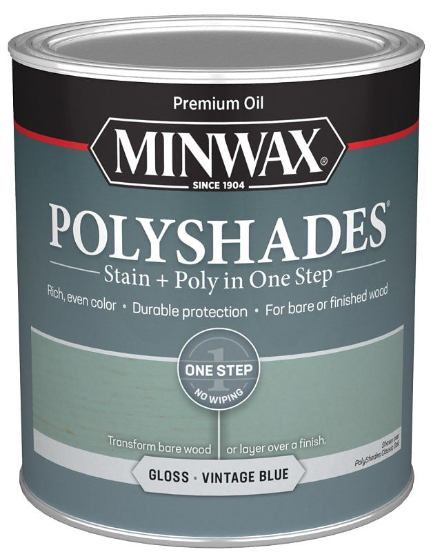 MINWAX Minwax PolyShades 614944444 Interior Wood Stain, Gloss, Vintage Blue, Liquid, 1 qt PAINT MINWAX