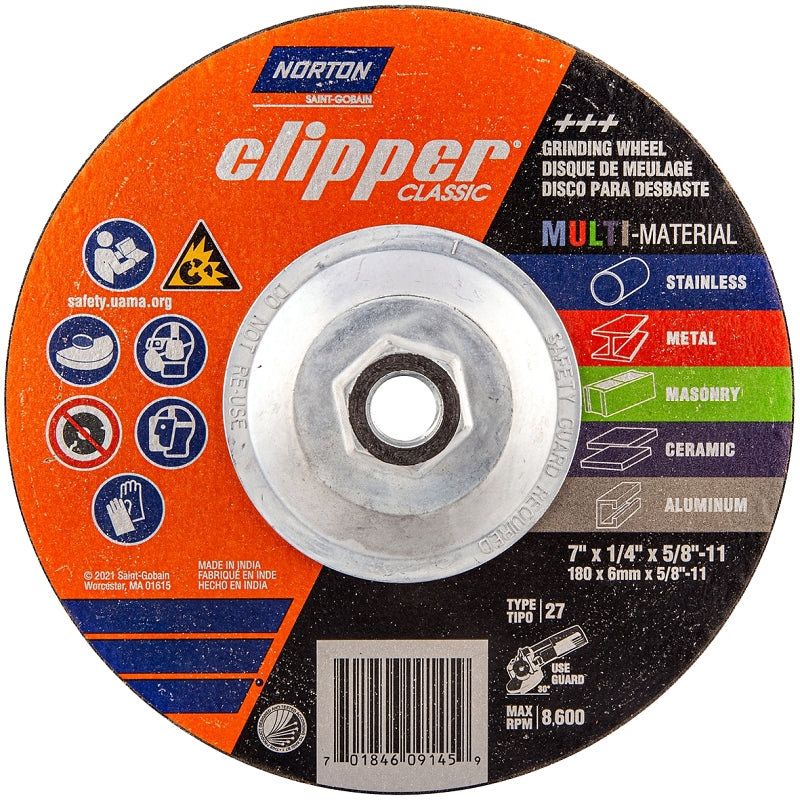 NORTON Norton Clipper Classic AC AO/SC Series 70184609145 Grinding Wheel, 7 in Dia, 1/4 in Thick, 5/8-11 Arbor TOOLS NORTON