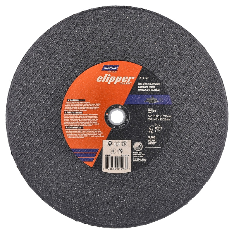 NORTON Norton Clipper Classic 70184601493 Cut-Off Wheel, 14 in Dia, 1/8 in Thick, 1 in Arbor, Aluminum Oxide Abrasive TOOLS NORTON