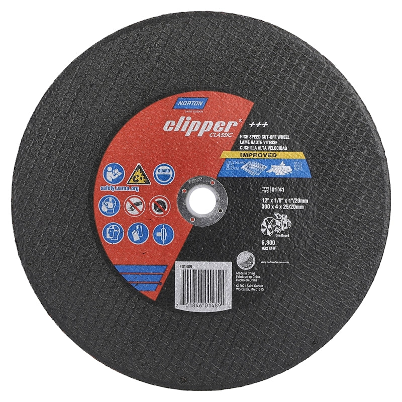 NORTON Norton Clipper Classic 70184601489 Cut-Off Wheel, 12 in Dia, 1/8 in Thick, 1 in Arbor, 24 Grit, Extra Coarse TOOLS NORTON