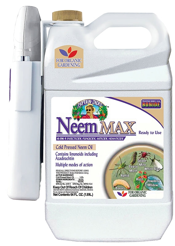 BONIDE Captain Jack's 2006 Ready-to-Use Neem Max Insecticide, Spray Application, 0.5 gal