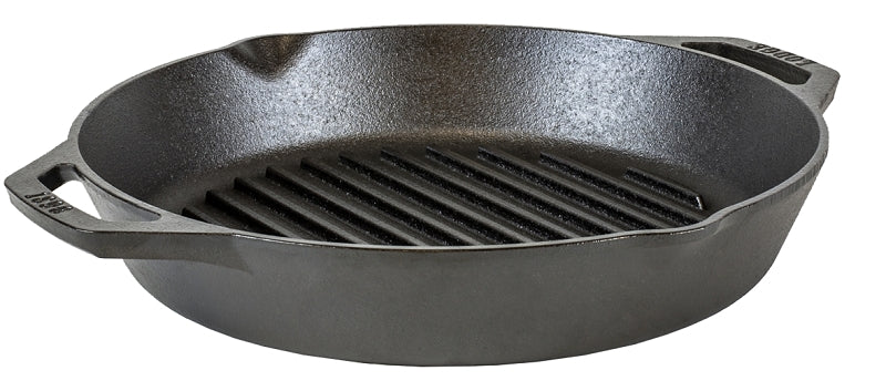 LODGE MFG Lodge L10GPL Grill Pan, 12 in Dia, Iron, Black, Round, Iron Handle, Dual Handle HOUSEWARES LODGE MFG