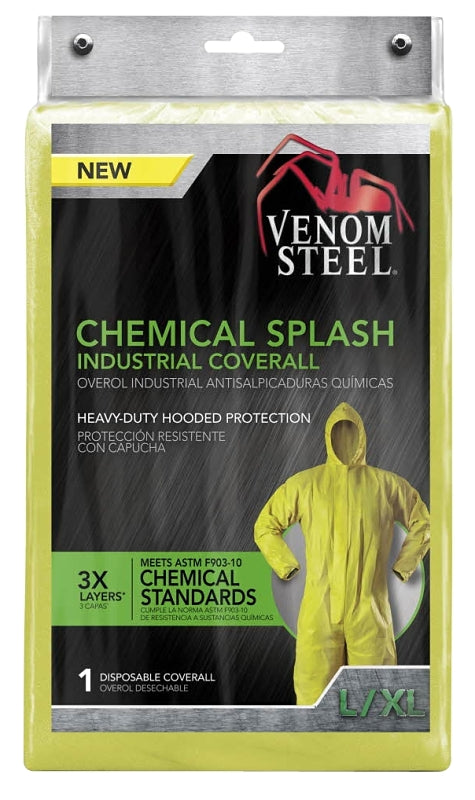 VENOM Venom Steel VENCV400 Chemical Splash Coveralls, L, XL, Unisex, Zipper, Polyethylene/Polypropylene, Yellow