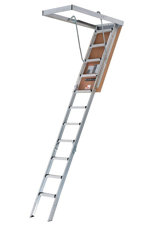 LOUISVILLE LADDER Louisville Ladder AH2211 Series Elite Aluminum Attic Ladder, 7.75 ft to 10.25 ft, Type: 1AA, 375 lb Load Capacity, Opening Size: 22.5 x 54 in