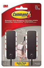 COMMAND Command 17034MB-2ES Medium Hook, 3 lb, 1-Hook, Plastic, Black, Matte