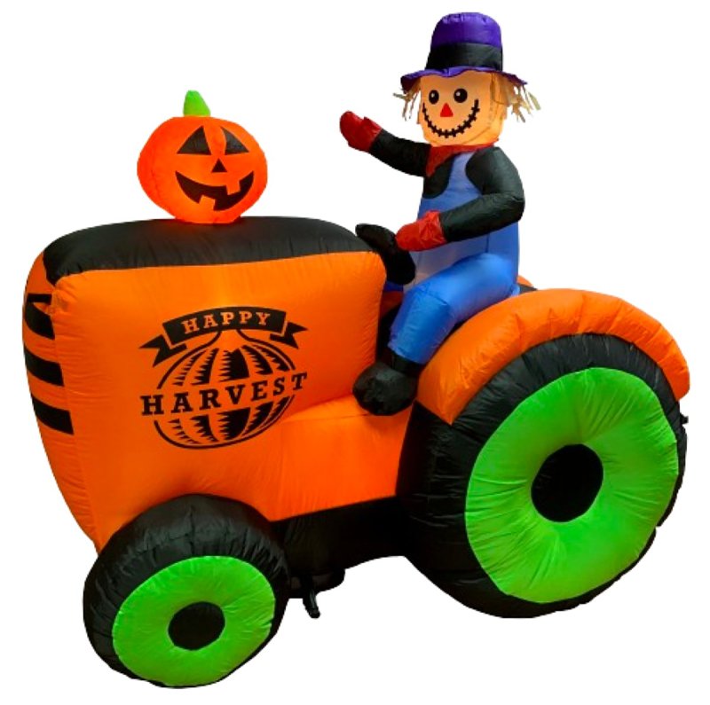 SANTAS FOREST Santas Forest 90981 Inflatable Tractor w/Scarecrow, 6 ft H, Polyester, Multi Color, Internal Light/Music: Internal Light, Indoor/Outdoor