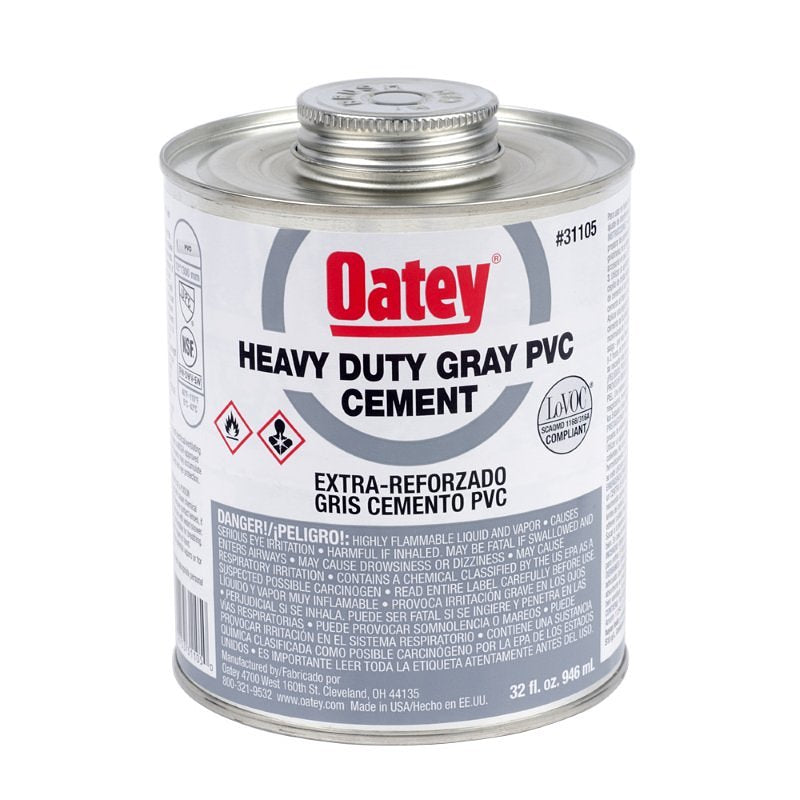 OATEY Oatey 31105 Solvent Cement, 32 oz, Can, Liquid, Gray