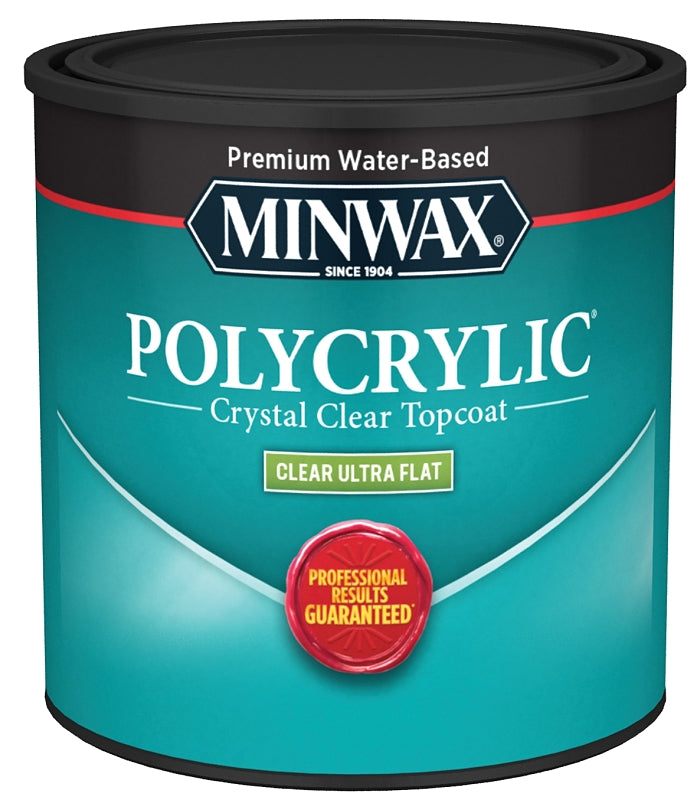MINWAX Minwax Polycrylic 211114444 Polyurethane, Ultra Flat, Liquid, Clear, 0.5 pt PAINT MINWAX