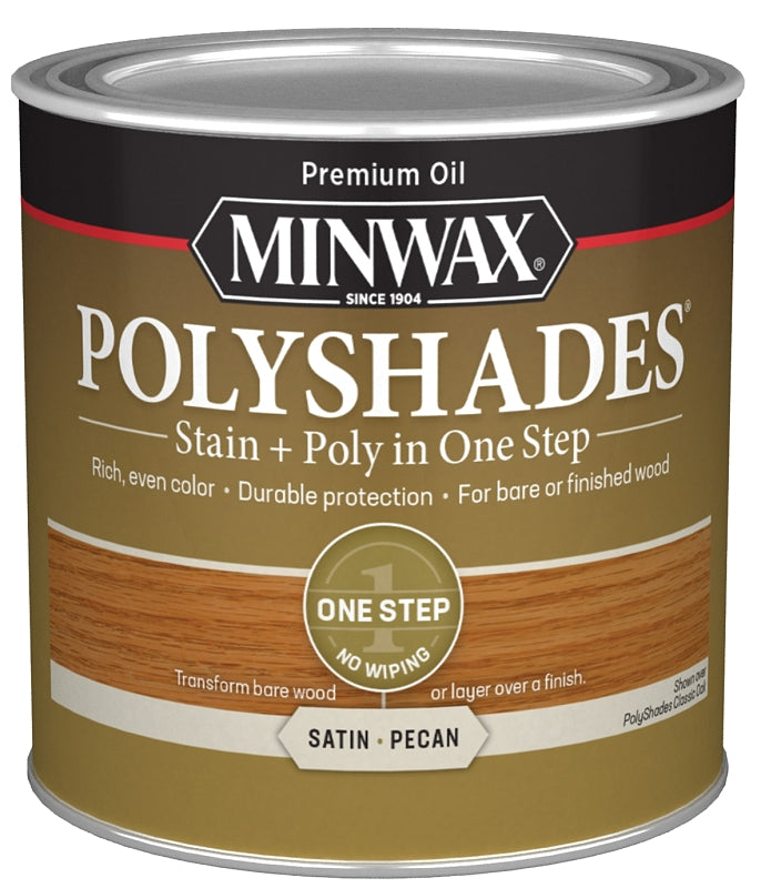 MINWAX Minwax PolyShades 213204444 Wood Stain and Polyurethane, Satin, Pecan, Liquid, 0.5 pt, Can