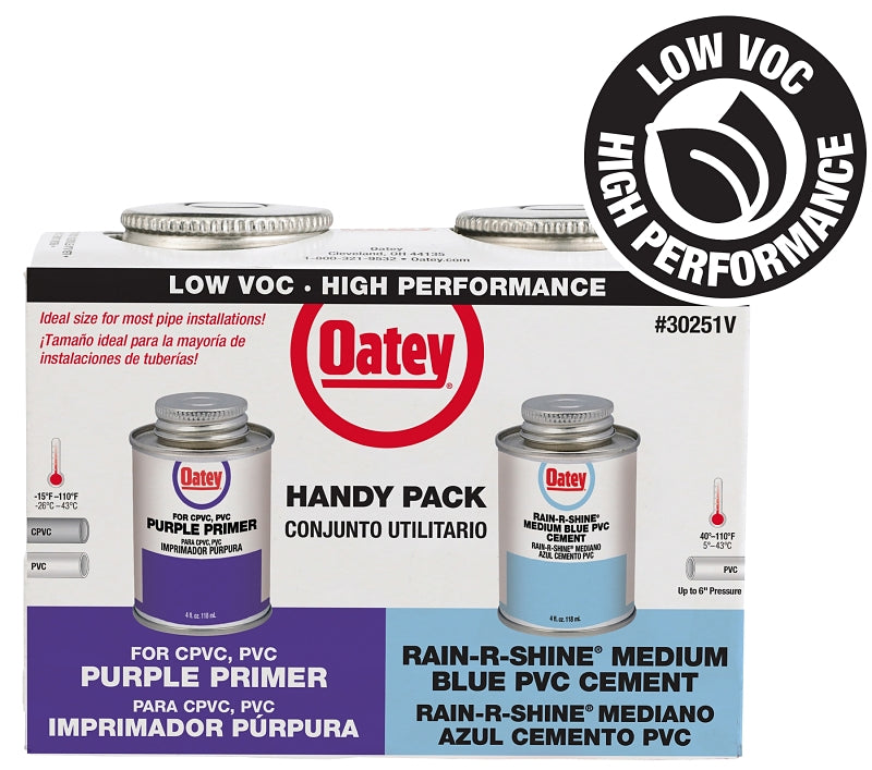 OATEY Oatey Rain-R-Shine 30251V PVC Cement and Primer Kit, 4 oz, Liquid, Blue/Purple PLUMBING, HEATING & VENTILATION OATEY