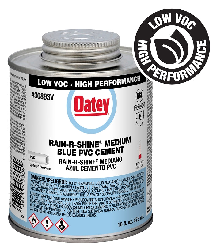 OATEY Oatey Rain-R-Shine 308933V Medium-Bodied Fast Set Cement, 16 oz Can, Liquid, Blue