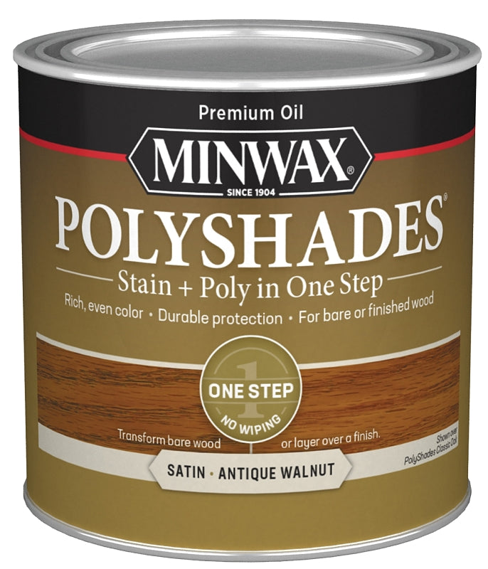 MINWAX Minwax PolyShades 213404444 Wood Stain and Polyurethane, Antique Walnut, Liquid, 0.5 pt, Can PAINT MINWAX