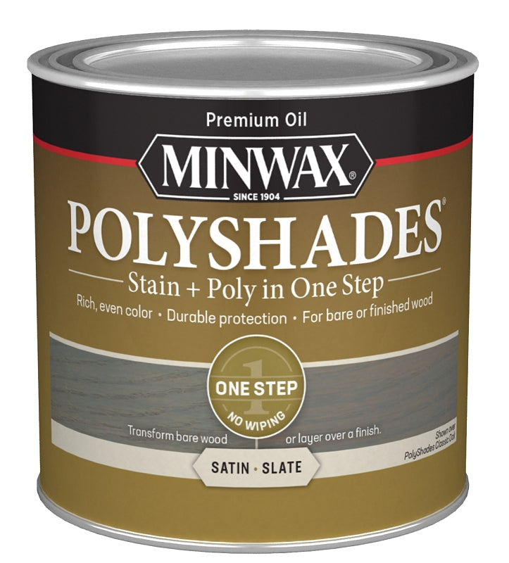 MINWAX Minwax PolyShades 213984444 Interior Wood Stain, Satin, Slate, Liquid, 0.5 pt