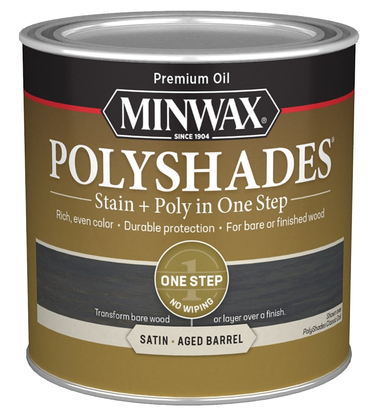 MINWAX Minwax PolyShades 213994444 Interior Wood Stain, Satin, Aged Barrel, Liquid, 0.5 pt
