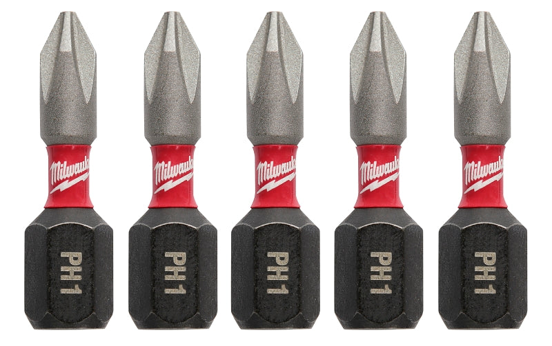 MILWAUKEE ELECTRIC TOOLS Milwaukee 48-32-4661 Insert Bit, #1 Drive, Phillips Drive, 1/4 in Shank, Hex Shank, 1 in L, Steel, 5/PK