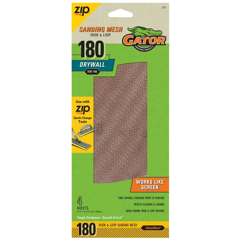 GATOR Gator 7177 Screen Sandpaper, 10-1/2 in L, 4-1/2 in W, 180 Grit, Very Fine, Aluminum Oxide Abrasive TOOLS GATOR