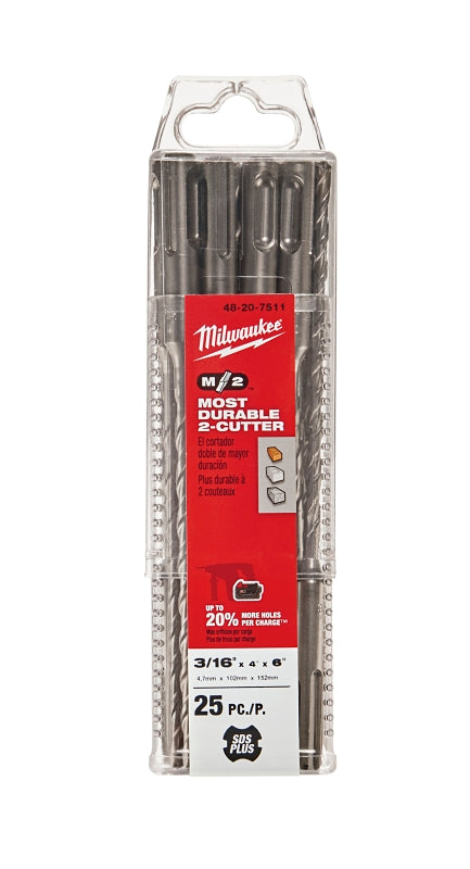 MILWAUKEE Milwaukee M2 48-20-7511 Drill Bit, 3/16 in Dia, 6 in OAL, Spiral Flute, 4-Flute, SDS Shank HARDWARE & FARM SUPPLIES MILWAUKEE