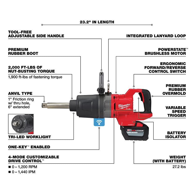 MILWAUKEE Milwaukee M18 2869-22HD High-Torque Impact Wrench, Battery Included, 18 V, 12 Ah, 1 in Drive TOOLS MILWAUKEE
