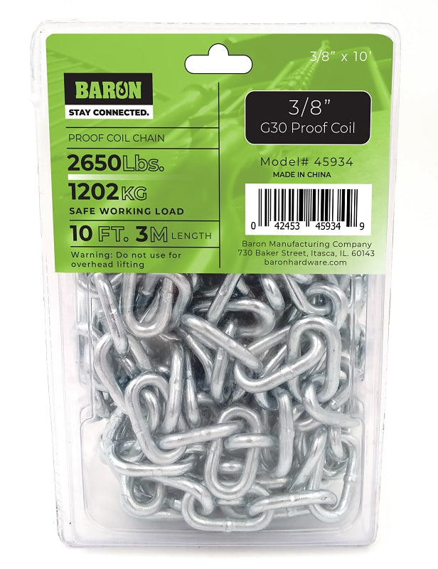 BARON MFG Baron 45934 Proof Coil Chain, 10 ft L, G30 Grade, Steel, Zinc Plated HARDWARE & FARM SUPPLIES BARON MFG