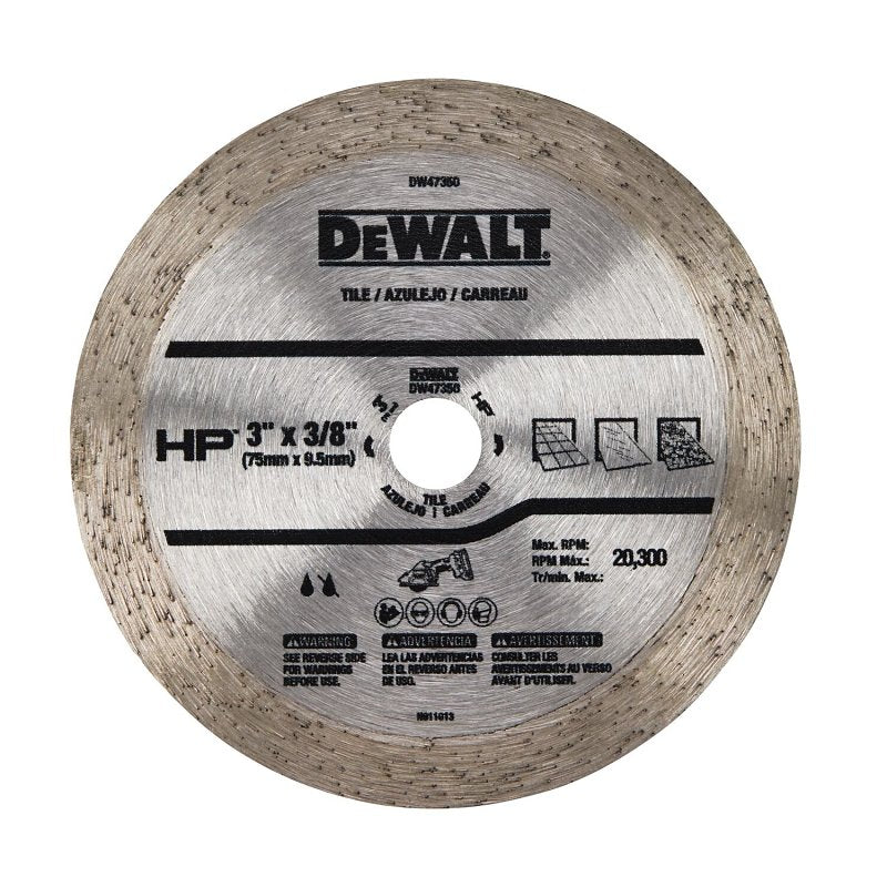 DEWALT DEWALT HP Series DW47350 Tile Blade, 3 in Dia, 3/8 in Arbor