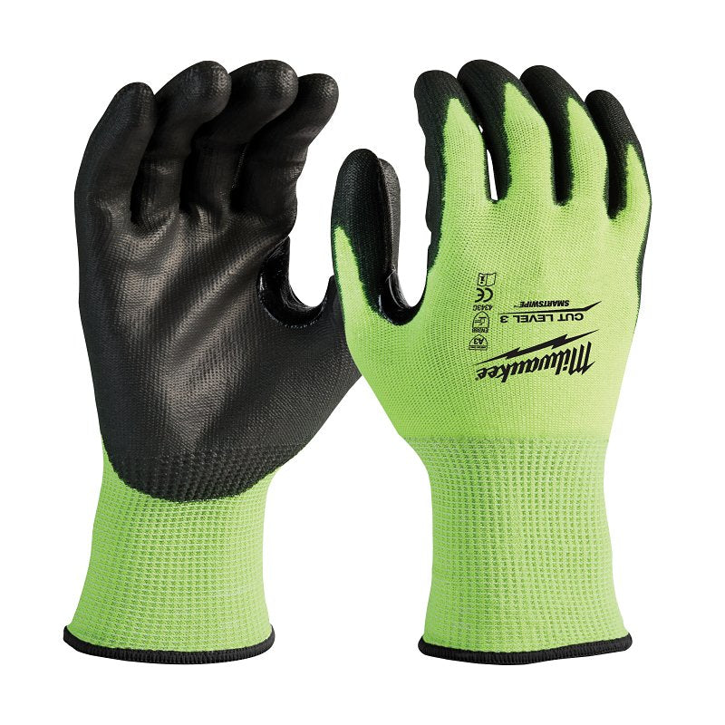 MILWAUKEE Milwaukee 48-73-8932 High-Visibility Cut Level 3 Gloves, Unisex, L, Elasticated Knit Cuff, Nitrile Coating, Polyurethane