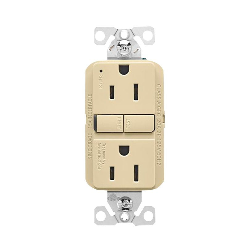 COOPER WIRING Eaton GF15V Self-Test GFCI Receptacle, 125 V, 15 A, NEMA: NEMA 5-15R, Back, Side Wiring, Ivory ELECTRICAL COOPER WIRING