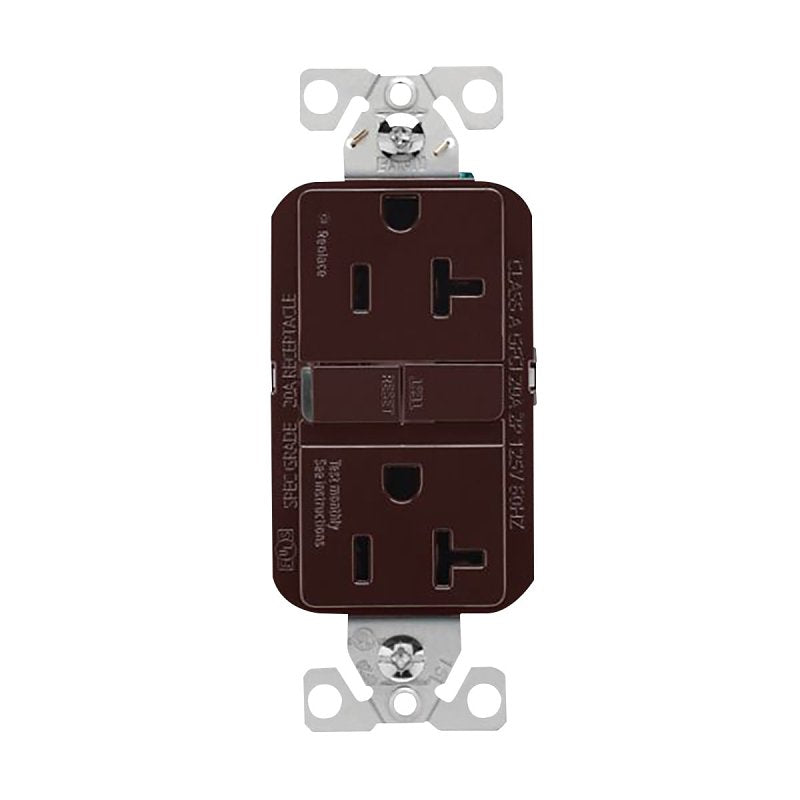 COOPER WIRING Eaton GF20B GFCI Receptacle, 125 V, 20 A, NEMA: NEMA 5-20R, Back, Side Wiring, Brown