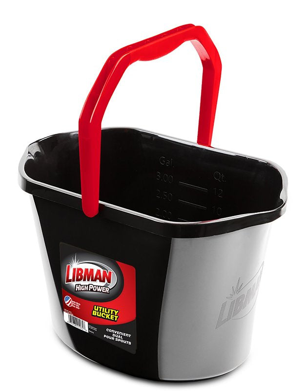THE LIBMAN COMPANY Libman 1272 Utility Bucket, 3.5 gal, 15.81 in Dia, Polymer, Black CLEANING & JANITORIAL SUPPLIES THE LIBMAN COMPANY