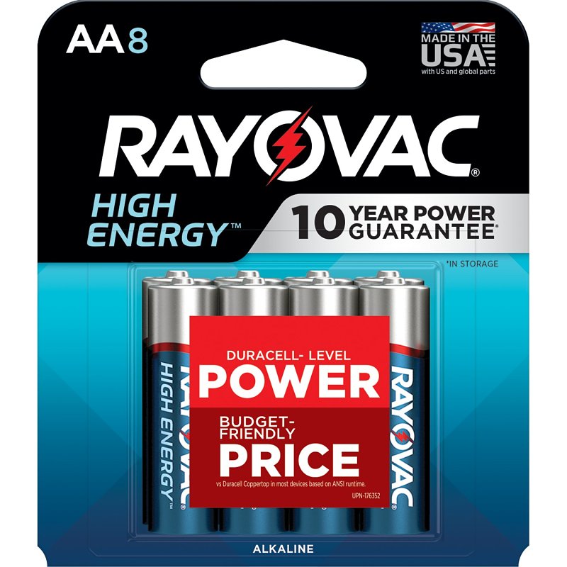 RAYOVAC Rayovac 815-8J Battery, 1.5 V Battery, AA Battery, Alkaline, 8/PK ELECTRICAL RAYOVAC