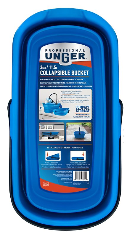 UNGER INDUSTRIAL Unger Professional 978940 Collapsible Bucket, 3 gal, Blue