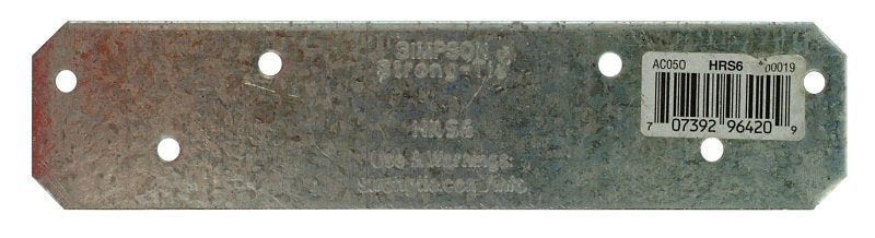 SIMPSON STRONG-TIE Simpson Strong-Tie HRS HRS6 Strap Tie, 6 in L, 1-3/8 in W, Steel, Galvanized, Fastening Method: Nail