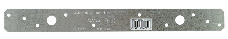 SIMPSON STRONG-TIE Simpson Strong-Tie LSTA LSTA12 Light Strap Tie, 12 in L, 1-1/4 in W, Steel, Galvanized, Fastening Method: Nail