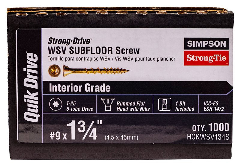 SIMPSON STRONG-TIE Simpson Strong-Tie Strong-Drive WSV HCKWSV134S Subfloor Screw, #9 Thread, 1-3/4 in L, Rimmed Flat Head, T25 Drive HARDWARE & FARM SUPPLIES SIMPSON STRONG-TIE