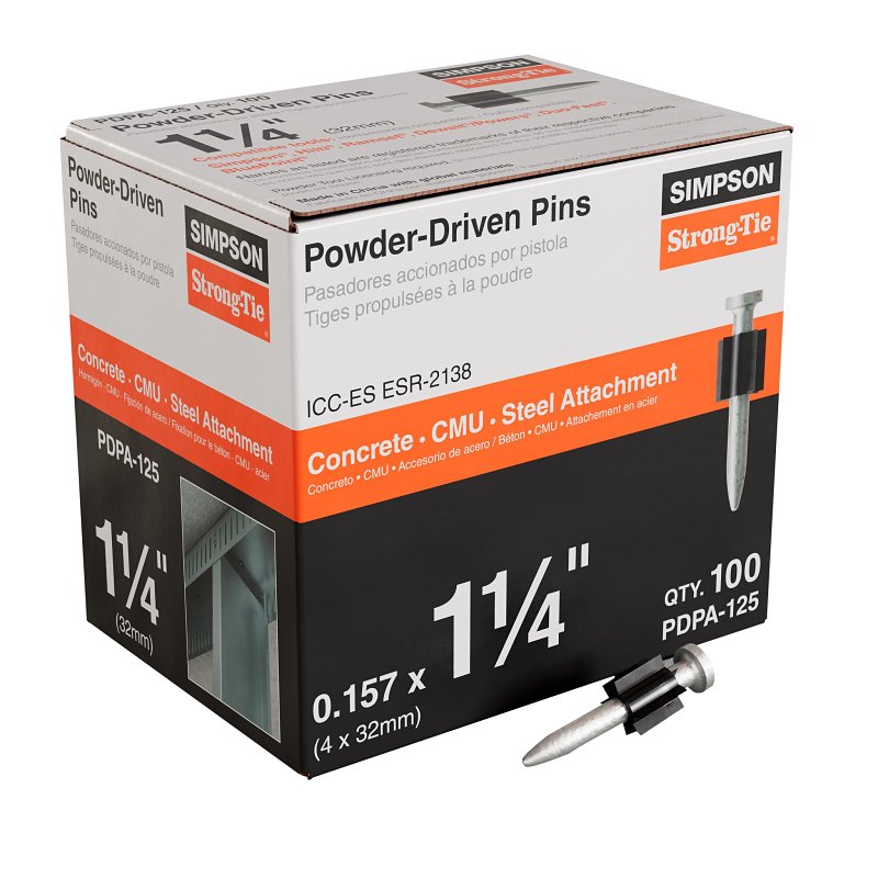 SIMPSON STRONG-TIE Simpson Strong-Tie PDPA PDPA-125 Powder-Driven Pin, 0.157 in Dia Shank, 1-1/4 in L, Steel, Galvanized HARDWARE & FARM SUPPLIES SIMPSON STRONG-TIE
