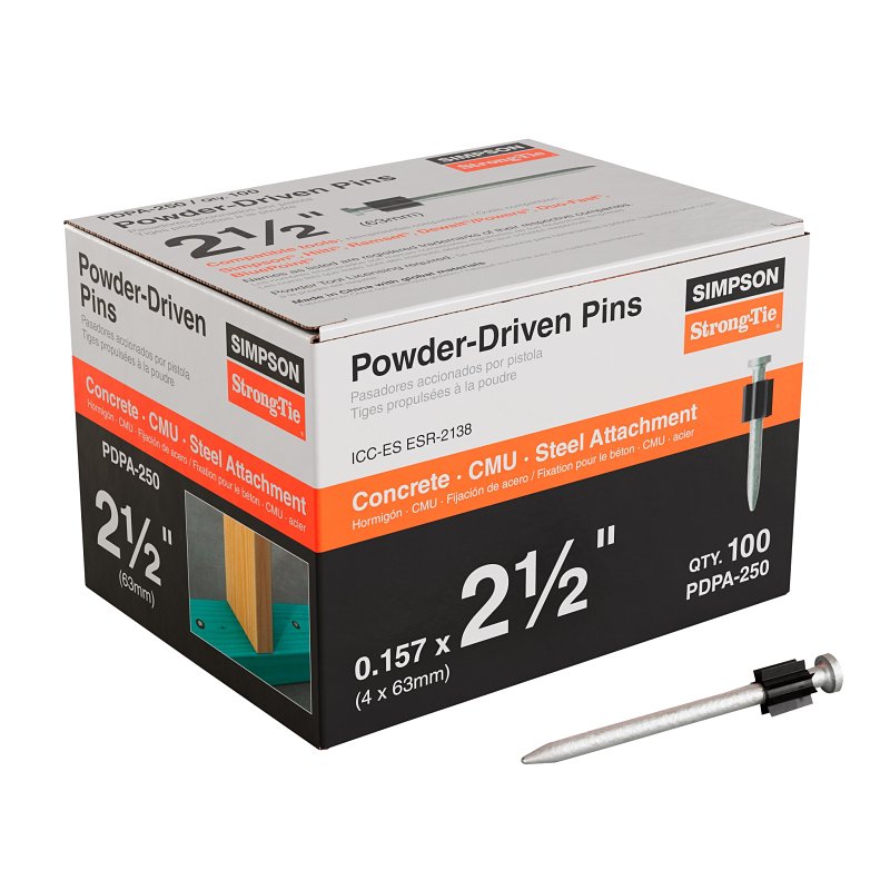 SIMPSON STRONG-TIE Simpson Strong-Tie PDPA Series PDPA-250 Drive Pin, 0.157 in Dia Shank, 2-1/2 in L, Steel, Galvanized, 100/PK HARDWARE & FARM SUPPLIES SIMPSON STRONG-TIE