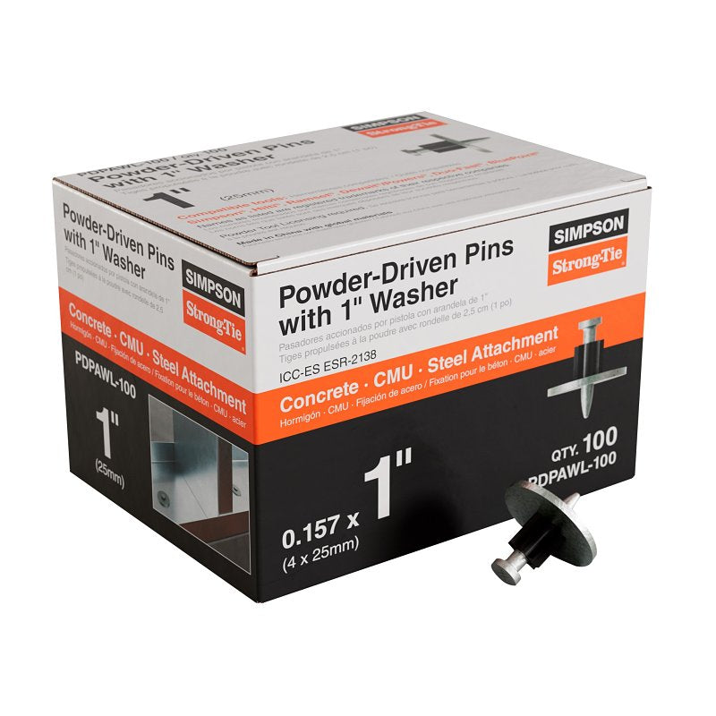 SIMPSON STRONG-TIE Simpson Strong-Tie PDPAWL PDPAWL-100 Drive Pin, 0.157 in Dia Shank, 1 in L, Steel, Galvanized/Zinc